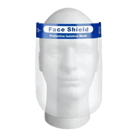 A head with a face shield
