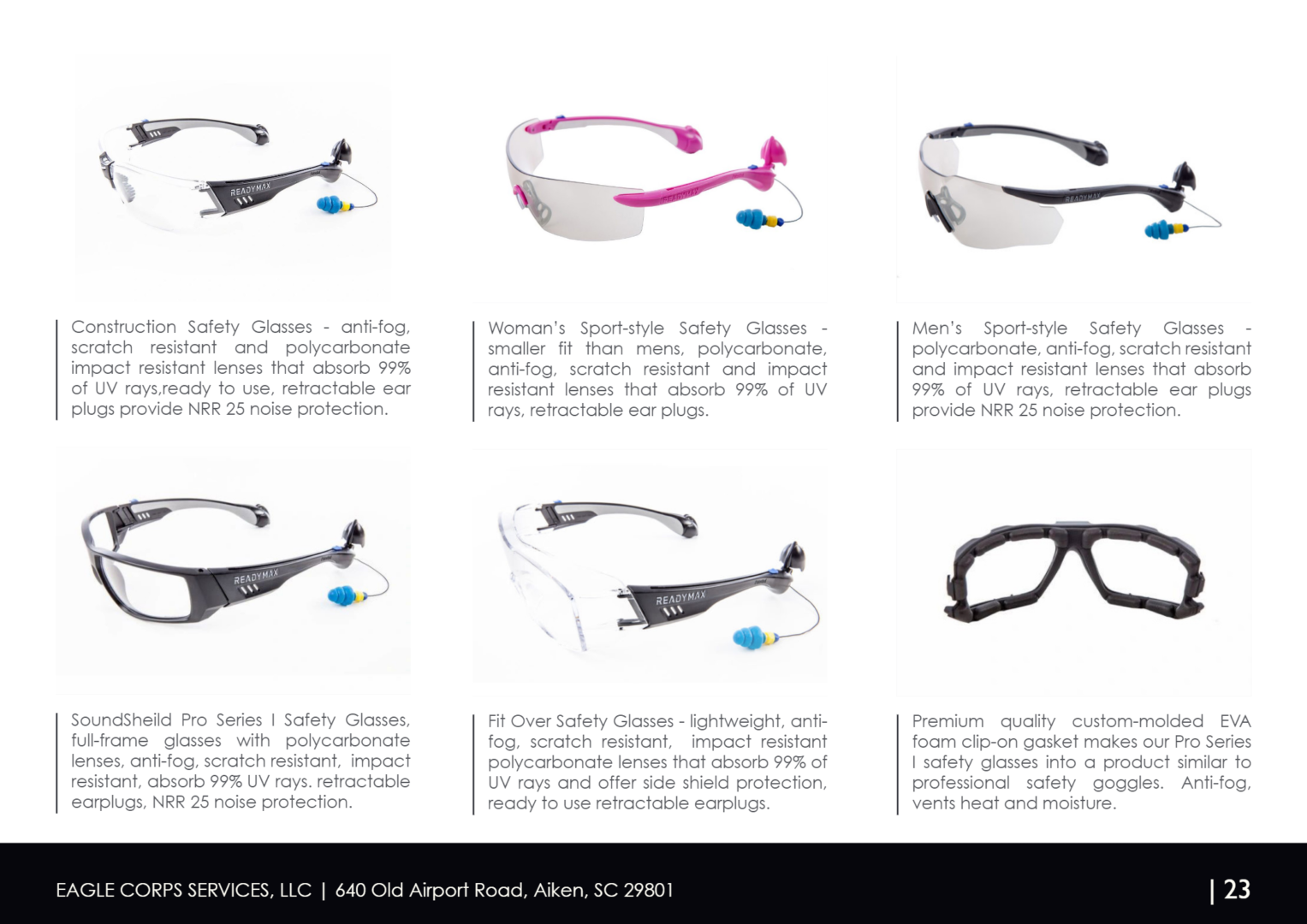 Different styles of safety glasses